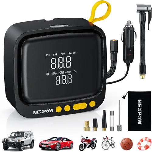 Miniatura 9 de NEXPOW Inflador de neumáticos, compresor de aire portátil, bomba de aire de 150 PSI para neumáticos de automóvil con manómetro digital y apagado
