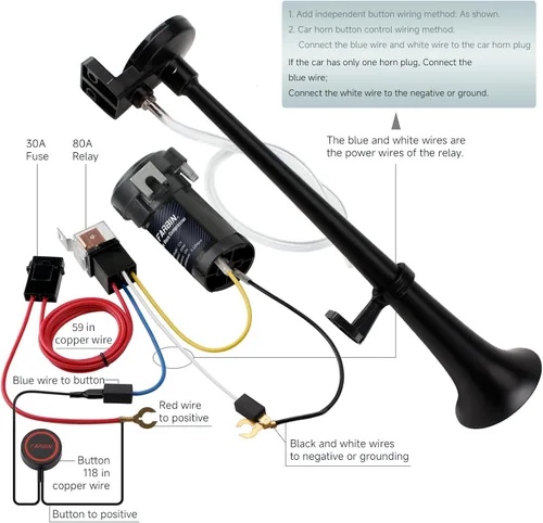 Miniatura 8 de FARBIN Kit de bocina de aire de 12 V 150 db, bocina de tren para coche, bocina de aire para camión, bocina de camión ruidosa con interruptor