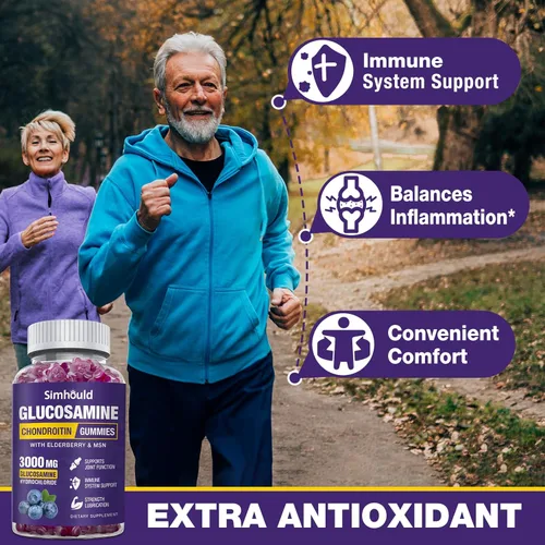 Miniatura 4 de Simhould 2 paquetes de gomitas de glucosamina y condroitina, suplemento de apoyo articular extra fuerte de 3000 mg con MSM y saúco, flexibilidad