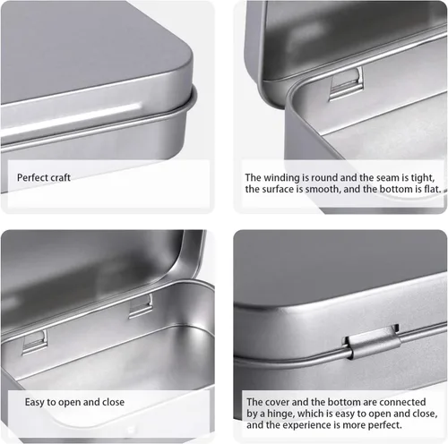 Miniatura 4 de Tamicy Latas rectangulares de metal con bisagras vacías – Paquete de 40 mini cajas portátiles plateadas, kit de almacenamiento pequeño y organizador