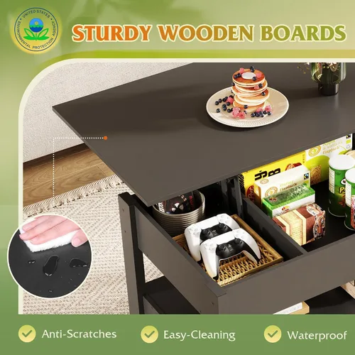 Miniatura 7 de WLIVE Mesa de Centro, Mesa de Centro con Tapa Elevable con 2 Cajones, Gran Almacenamiento y Estante Abierto, Tapa de Mesa Elevable para Sala de Negro