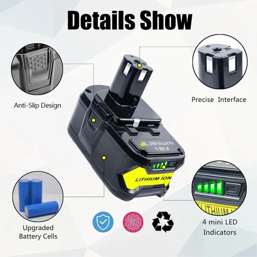 Miniatura 4 de FSKE Reemplazo de 6.5Ah para batería Ryobi 18V P102 P103 P104 P105 P107 P108 P190 P197 PBP005 BPL-1815 Herramientas eléctricas inalámbricas