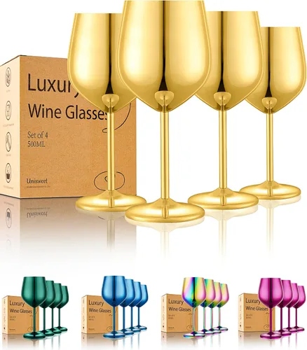 Miniatura 14 de UNISWEET Juego de 4 copas de vino de acero inoxidable irrompibles azules de 18 oz, copas de vino únicas de metal para exteriores, viajes, camping