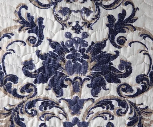 Miniatura 4 de Chezmoi Collection Chloris - Juego de edredón de 3 piezas con estampado de medallones florales, colcha de microfibra prelavada, color azul marino