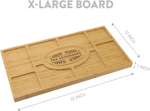 Miniatura 5 de Andaz Press Tablero de charcutería personalizado XL, bandeja de madera de bambú grabada con grabado personalizado Art Deco, tabla de queso, tabla