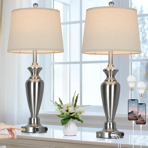Miniatura 13 de Cinyirong Lámpara de mesa plateada de 30 pulgadas de alto para sala de estar, lámpara de noche regulable de 3 vías con control táctil para mesita