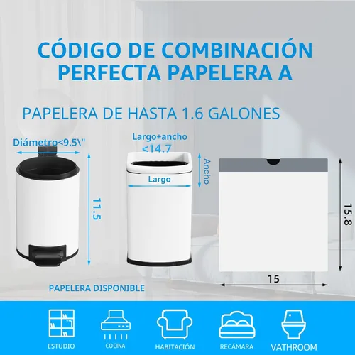 Miniatura 2 de 120 unidades de bolsas de basura pequeñas con cordón de 1.6 galones, bolsas de basura pequeñas por KSSKSS, código A ajuste 4.5-8 litros, 1.2-2