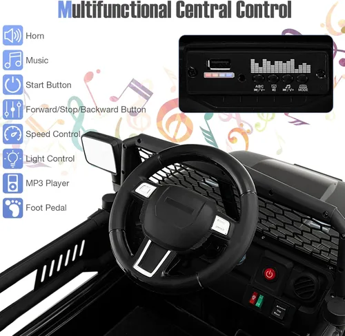 Miniatura 6 de HONEY JOY - Camión de paseo de 12 V con control remoto, suspensión de resorte, faros, música, parabrisas de malla, autos eléctricos para niños