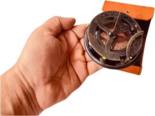 Miniatura 4 de Brújula de reloj de sol de aniversario de latón cobre reloj de sol náutico vintage bronce 7th 8th boda cuero caso (reloj de sol clásico 3.5 pulgadas)