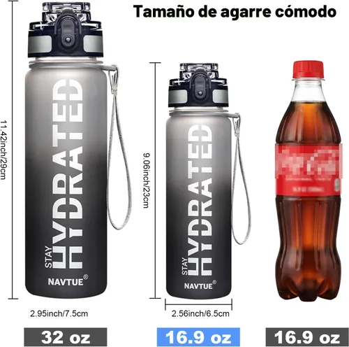 Miniatura 2 de Botella de agua, botellas de agua deportivas de 16 onzas con marcador de tiempo, boca ancha, botella de bebida motivacional y a prueba de fugas
