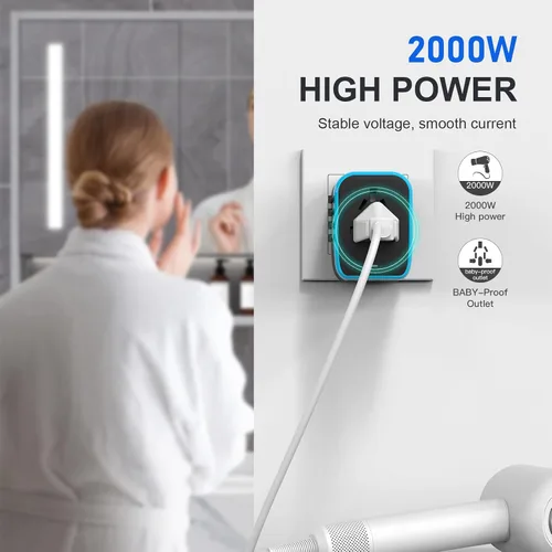 Miniatura 8 de Adaptador de enchufe universal de viaje internacional, adaptador de enchufe de viaje europeo 5 en 1 W/3.5A 2xUSB-A y 2xUSB C cargador de pared