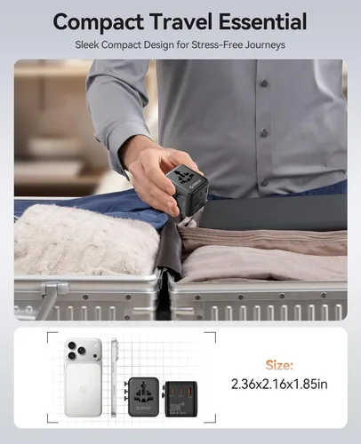 Miniatura 7 de ORICO Adaptador de viaje universal con 2 CA 2 USB-C y 1 conector USB-A, adaptador de corriente internacional PD 20W, cargador de pared esencial
