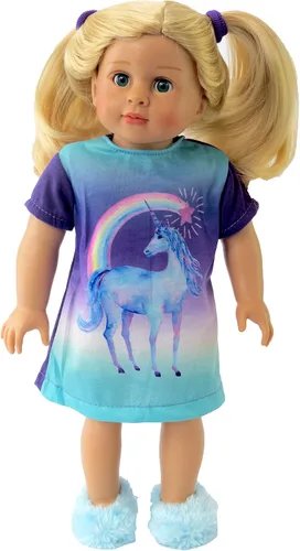 Miniatura 2 de American Fashion World Pijama de unicornio para muñecas de 18 pulgadas Calidad premium y diseño moderno