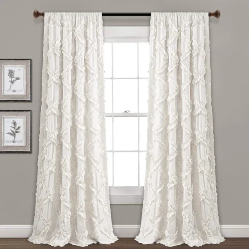 Miniatura 14 de Lush Decor Par de paneles de cortinas para ventana con volantes de diamante, 63 x 54 pulgadas, blanco
