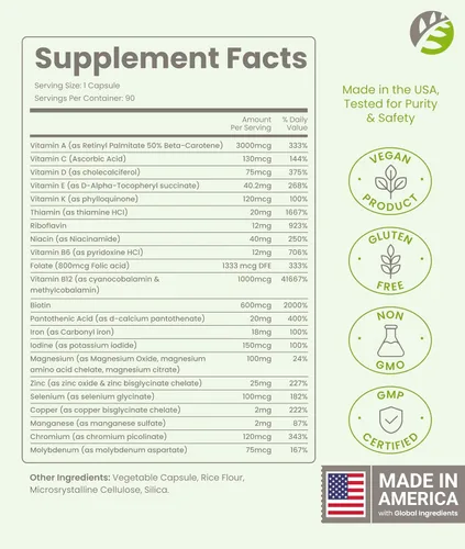 Miniatura 2 de BariSlim Cápsula multivitamínica bariátrica Once Daily - 18 mg de hierro - Vitamina bariátrica y suplemento para poscirugía incluyendo bypass