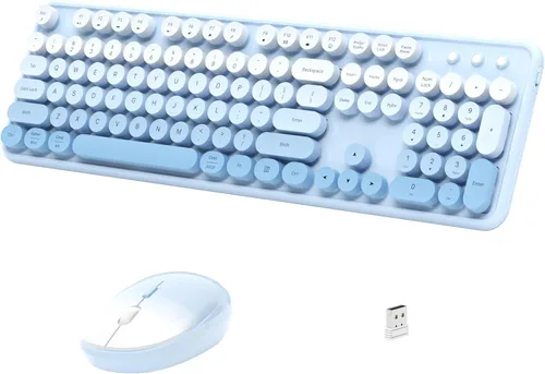 Miniatura 8 de Links9+ Combo de teclado y mouse inalámbricos, teclado retro de tamaño completo con teclas redondas, 2.4GHz para Windows, Mac, laptop, PC, azul