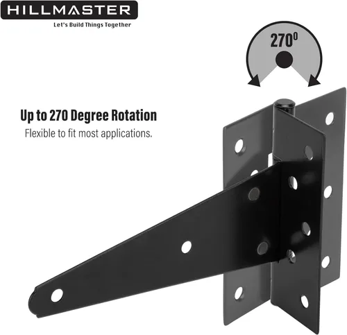Miniatura 4 de HILLMASTER Bisagras de puerta de cobertizo con correa en T de 8 pulgadas, resistentes, bisagras de correa de puerta, bisagra en T negra, herrajes