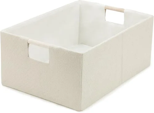 Cubos de almacenamiento de tela plegables, 2 paquetes de cestas de almacenamiento de tela con asas de madera, contenedores organizadores plegables