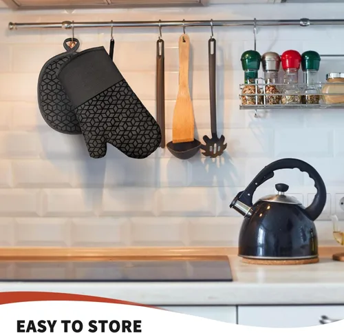 Miniatura 6 de Manoplas de horno y soportes para ollas, juego de guantes de horno resistentes al calor de 500 ℉, guantes de horno de silicona, agarre texturizado