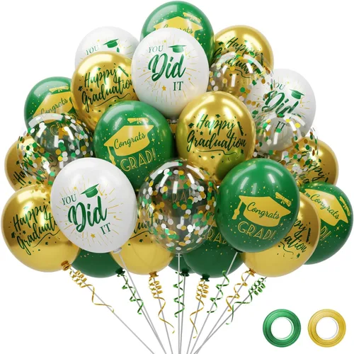 Miniatura 8 de Paquete de 78 globos de graduación 2026, decoraciones de graduación, globos de graduación de 12 pulgadas de oro negro con cintas para decoraciones