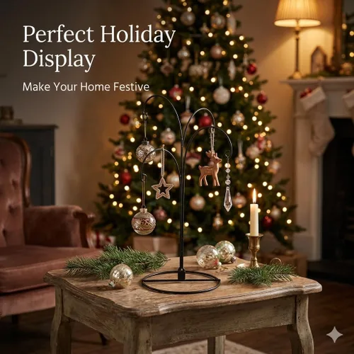 Miniatura 3 de HOHIYA Soporte de exhibición de adornos de 12 pulgadas, paquete de 2 soportes de metal de 4 brazos para decoraciones de Navidad, adornos colgantes