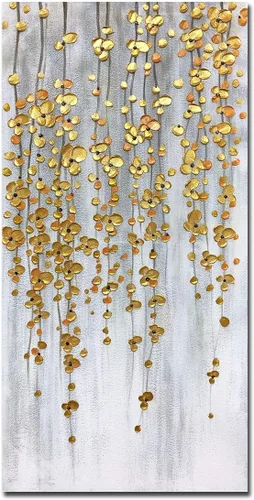 Yotree Pinturas, 24x48 Pulgadas De Pintura Al Óleo De La Mano De Pintura De Plata De Oro Flores Pinturas 3D Pintado A Mano Sobre Lienzo Abstracto