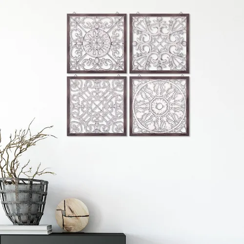 Miniatura 7 de Tatuo 4 piezas de decoración de pared de madera, paneles de madera decorativos de granja, decoración de pared moderna para sala de estar, hogar
