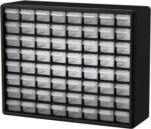 Akro-Mils 10164 64 Piezas de plástico de equipo de almacenamiento y Gabinete cajón, 20 x 16 x 6-1/2 pulgadas, color negro