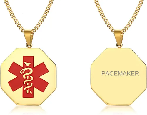 Miniatura 28 de VNOX Collar con colgante personalizado de acero inoxidable con grabado personalizado para identificación de alerta médica de emergencia para hombres