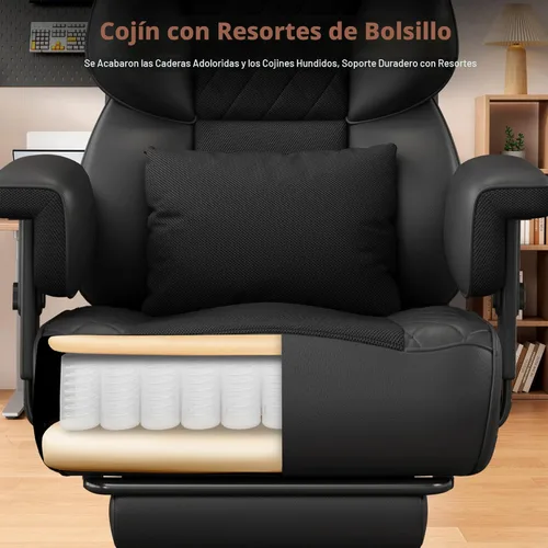 Miniatura 7 de Silla de oficina Vonesse grande y alta, silla para computadora con reposabrazos ajustables suaves, silla ergonómica para juegos de respaldo alto