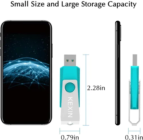 Miniatura 4 de KEXIN Unidad flash de 128 GB, paquete de 3 unidades flash USB de 128 GB, unidad de memoria USB 2.0 con llavero (128G 3 unidades)