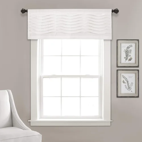 Lush Decor Cortina de cenefa individual con textura ondulada, 52 pulgadas de ancho x 18 pulgadas de largo, color blanco, cenefas de cocina para