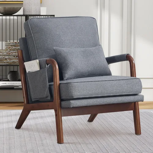 Miniatura 23 de ANJ ANJHOME Silla moderna de mediados de siglo, estilo Accent, con asiento de tela cómoda para sala de estar con estructura de madera maciza, sillón