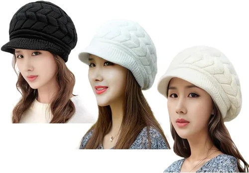 Miniatura 11 de XYX Gorro de lana para mujer, cálido, elástico, suave, con visera de punto, con visera