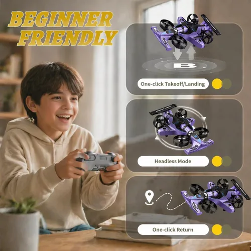 Miniatura 6 de Juguete de coche y avión volador a control remoto, juguetes para niños y niñas, dron helicóptero estilo jet con capacidad de giro de 360°, aviones