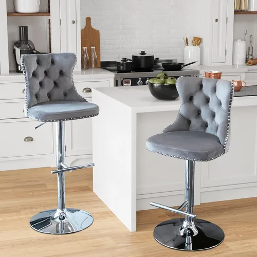Miniatura 72 de Aoowow Juego de 2 taburetes de bar giratorios, taburetes de bar ajustables con respaldo de terciopelo copetudo, sillas de bar modernas tapizadas
