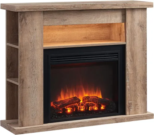 Miniatura 7 de LegendFlame Barron Chimenea eléctrica con estante de almacenamiento de 43 pulgadas, mantel envolvente y inserto de Jaden de 23 pulgadas, roble Roble
