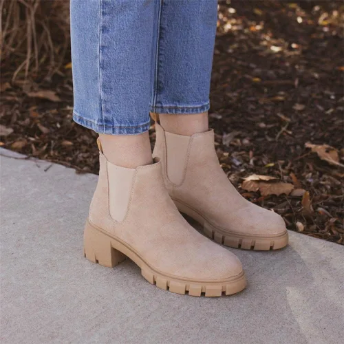 Miniatura 5 de Fttpdeaus Women's Lug Sole Ankle Boots Casual Chunky Platform Boots Elastic Block Heel Combat Chelsea Booties
