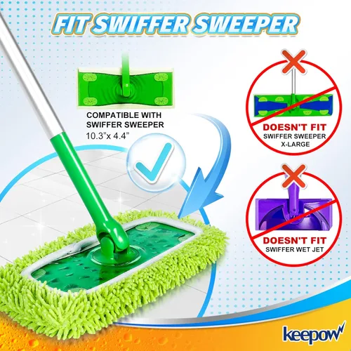 Miniatura 2 de KEEPOW - Paquete de 2 almohadillas de microfibra de felpilla reutilizables compatibles con Swiffer Sweeper, paños de barrido secos lavables