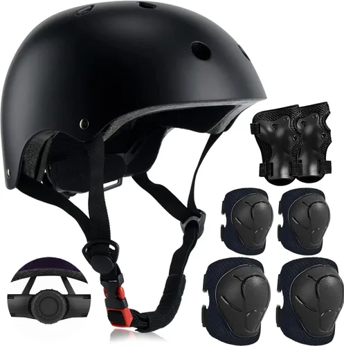 Miniatura 7 de Casco ajustable para niños con rodilleras, coderas y muñequeras - Cascos de bicicleta para niños pequeños de 3-5, 5-8, 8-14 años - Perfecto para Rosa