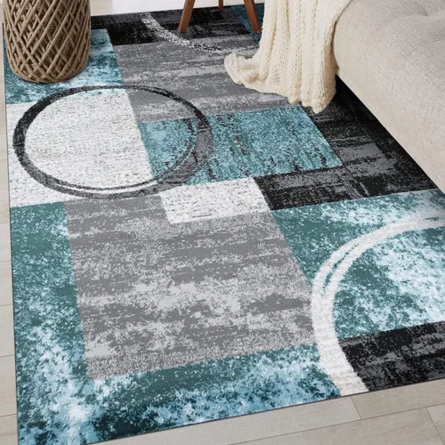 Miniatura 16 de Rugshop - Alfombra contemporánea con diseño abstracto de círculos, alfombra con respaldo de yute para entrada, cocina o habitación pequeña, marrón