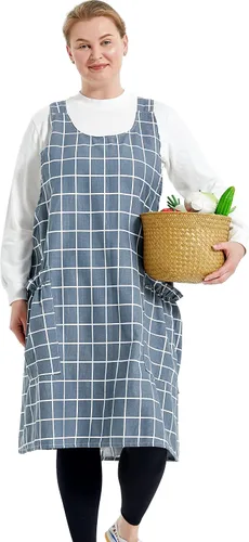 Miniatura 49 de Delantales grandes de talla grande para mujer con bolsillos de algodón y lino para hornear cocina
