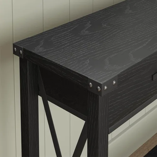 Miniatura 7 de Alkmaar Mesa de entrada de granja, mesa consola negra con cajones, mesa de sofá de madera con almacenamiento, mesa de pasillo para entrada, sala