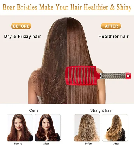 Miniatura 2 de Cepillo para desenredar con cerdas de jabalí KTKUDY Juego de cepillo de pelo cepillo desenredante curvo y ventilado para mujeres, hombres, niños