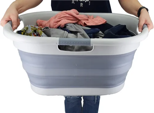Miniatura 6 de SAMMART Cesta plegable de plástico para la ropa sucia de 40 L (10.5 galones), contenedor de almacenamiento plegable y organizador, tina de lavado