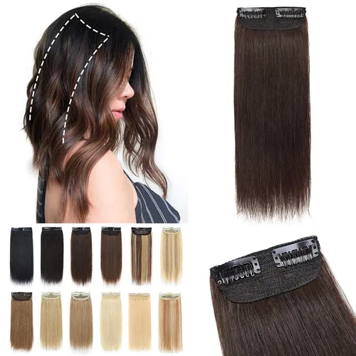 Miniatura 11 de S-noilite Extensiones de cabello corto con broches, 100% cabello humano real, 2 clips, extensiones con clip para mujeres con cabello delgado, añade