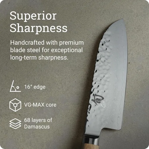 Miniatura 3 de Shun Premier Blonde 5.5" Cuchillo Santoku, Cuchillo japonés multiusos artesanal y afilado a mano, núcleo VG-MAX con revestimiento de acero