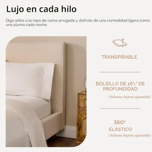 Miniatura 5 de Threadmill Sábanas de Algodón 100% para Cama Tamaño Queen - Juego de Sábanas Queen de 600 Hilos con Bolsillo Profundo de 16 pulgadas - Juego de Ropa