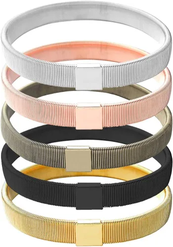 Holibanna 5 brazaletes de metal elásticos antideslizantes para camisa, ligas para mujeres y hombres, negro, dorado, plata, oro rosa, bronce, Madera