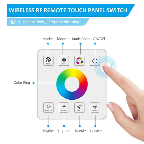 Miniatura 4 de RGBZONE Controlador LED RGB, control remoto inalámbrico RF, controlador de pared LED regulable para tiras de luz DC5V/12V/24V 30A 5050 3528 5630